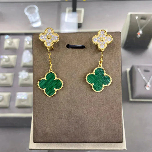 Pomuse CLOVER  2 MOTIFS  DIAMOND  EARRINGS (MULTIPLE CHOICESç´