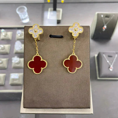 Pomuse CLOVER  2 MOTIFS  DIAMOND  EARRINGS (MULTIPLE CHOICESç´
