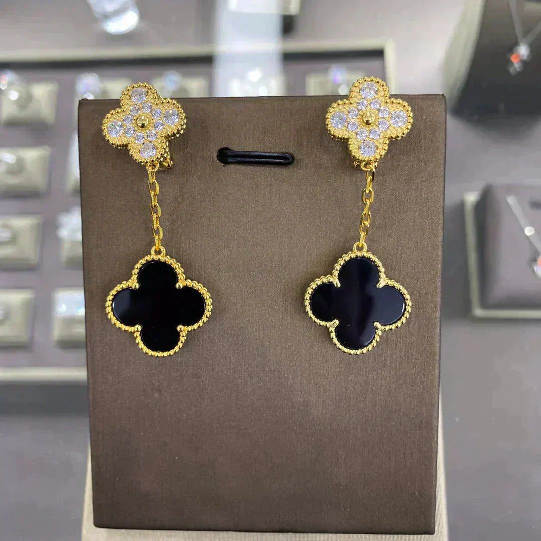 Pomuse CLOVER  2 MOTIFS  DIAMOND  EARRINGS (MULTIPLE CHOICESç´