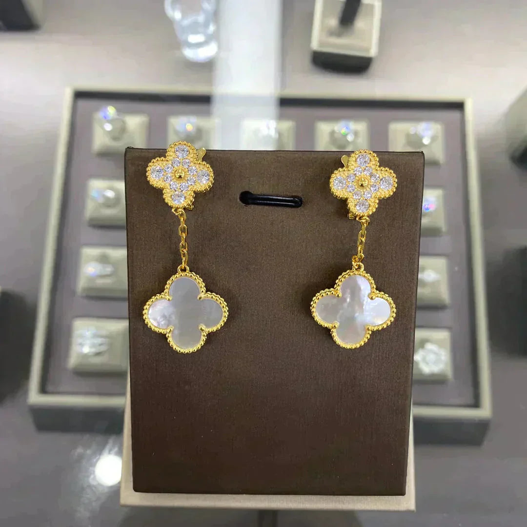 Pomuse CLOVER  2 MOTIFS  DIAMOND  EARRINGS (MULTIPLE CHOICESç´