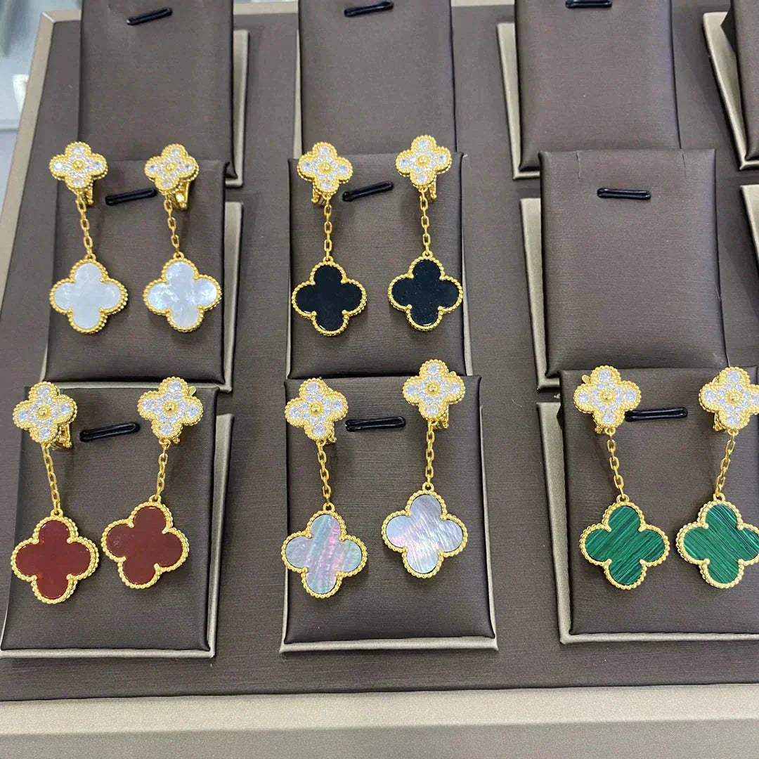 Pomuse CLOVER  2 MOTIFS  DIAMOND  EARRINGS (MULTIPLE CHOICESç´