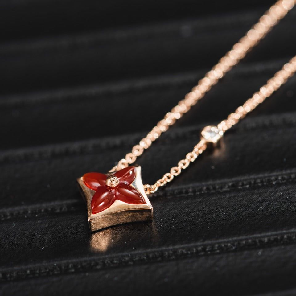 Pomuse STAR NECKLACE PINK GOLD 1 DIAMOND