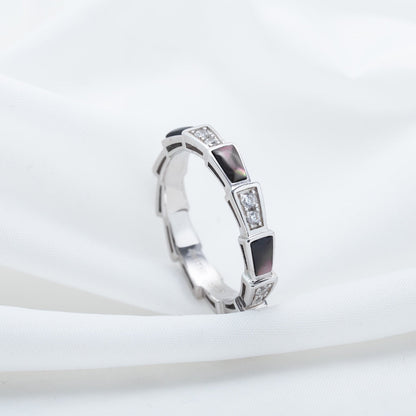 Pomuse SERPENTI RING SILVER  DIAMOND BLACK MOP 3MM