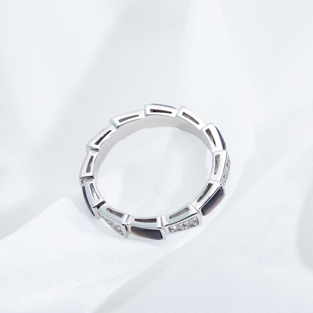 Pomuse SERPENTI RING SILVER  DIAMOND BLACK MOP 3MM