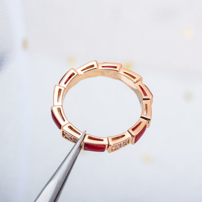 Pomuse SERPENTI RING PINK GOLD CARNELIAN DIAMOND 3MM