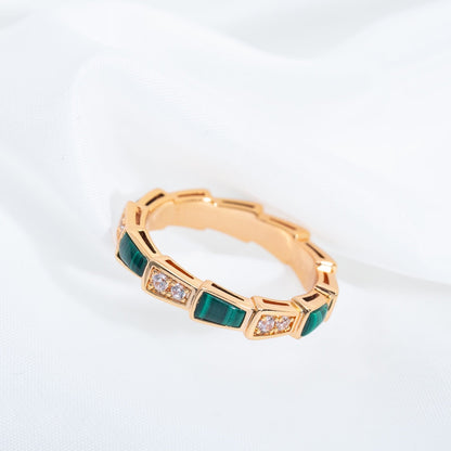 Pomuse SERPENTI RING PINK GOLD MALACHITE DIAMOND 3MM