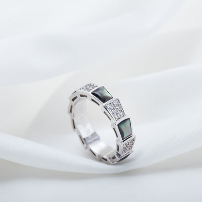 Pomuse SERPENTI RING SILVER DIAMOND BLACK MOP 4MM
