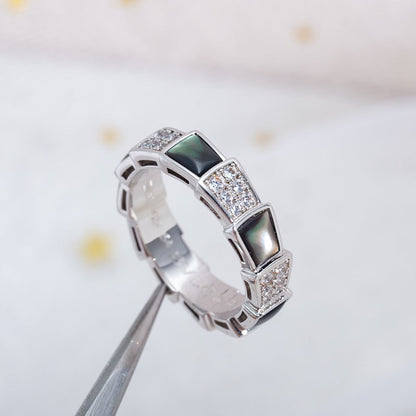 Pomuse SERPENTI RING SILVER DIAMOND BLACK MOP 4MM
