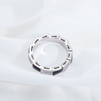 Pomuse SERPENTI RING SILVER DIAMOND BLACK MOP 4MM