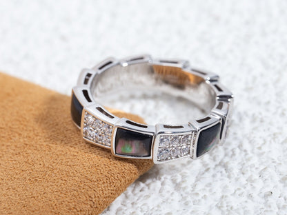 Pomuse SERPENTI RING SILVER DIAMOND BLACK MOP 4MM