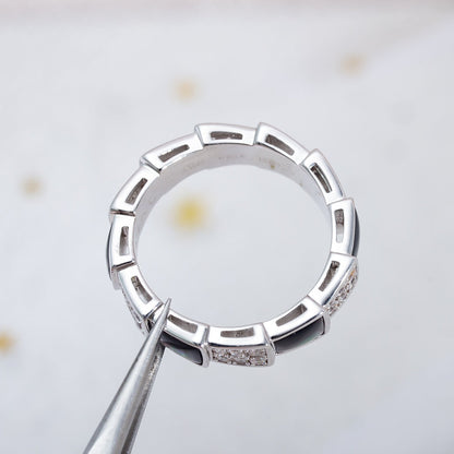 Pomuse SERPENTI RING SILVER DIAMOND BLACK MOP 4MM