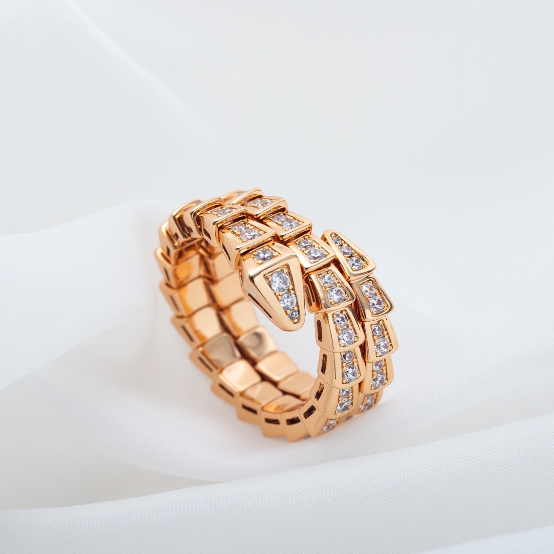 Pomuse SERPENTI RING PINK GOLD DIAMOND DOUBLE ROW