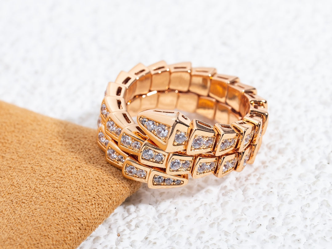 Pomuse SERPENTI RING PINK GOLD DIAMOND DOUBLE ROW