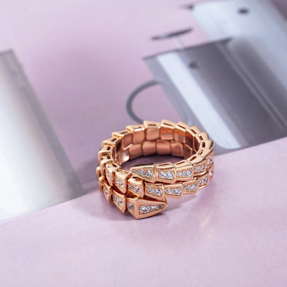 Pomuse SERPENTI RING PINK GOLD DIAMOND DOUBLE ROW