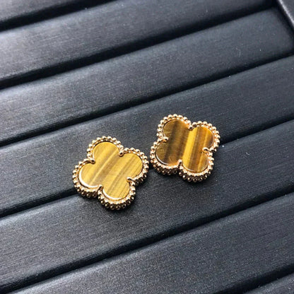 Pomuse CLOVER MEDIUM 1 MOTIFS TIGER EYE EARRINGS