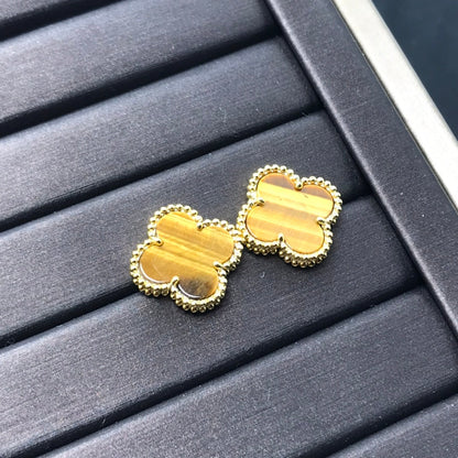 Pomuse CLOVER MEDIUM 1 MOTIFS TIGER EYE EARRINGS