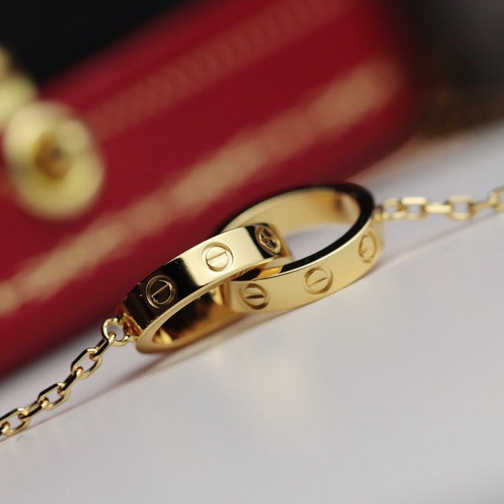 Pomuse LOVE NECKLACE DOUBLE RING GOLD