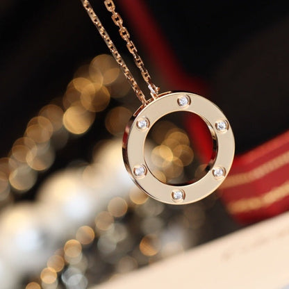 Pomuse LOVE NECKLACE 16MM 6 DIAMONDS PINK GOLD