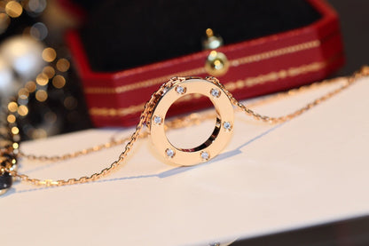Pomuse LOVE NECKLACE 16MM 6 DIAMONDS PINK GOLD