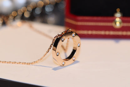 Pomuse LOVE NECKLACE 16MM 6 DIAMONDS PINK GOLD