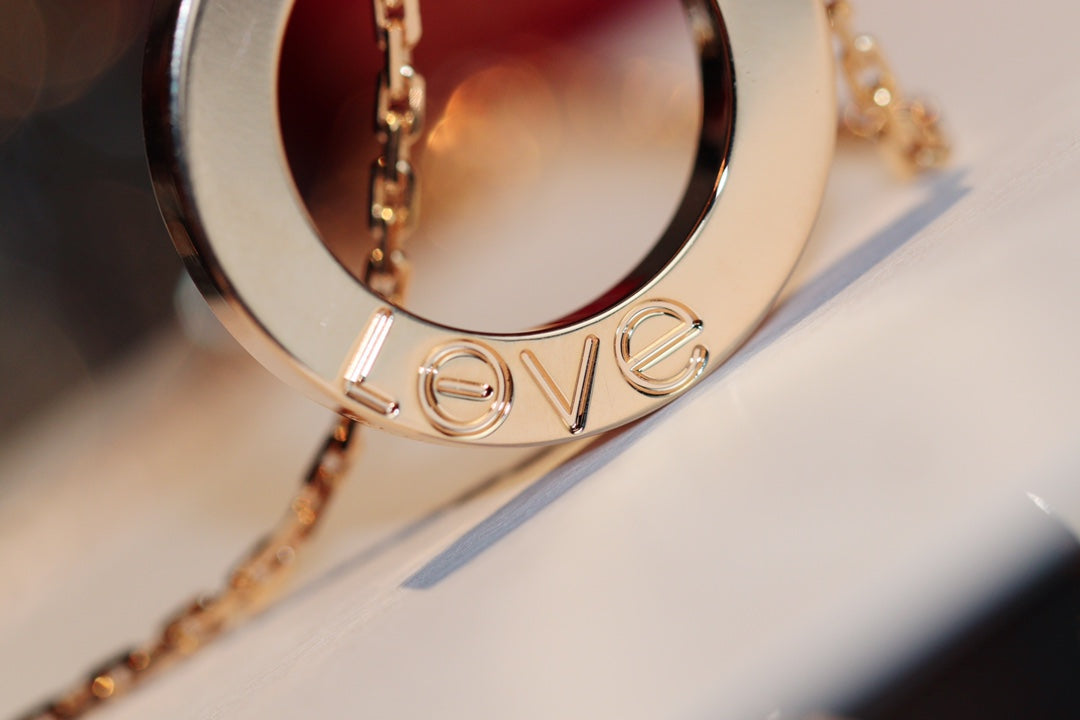 Pomuse LOVE NECKLACE 16MM 6 DIAMONDS PINK GOLD