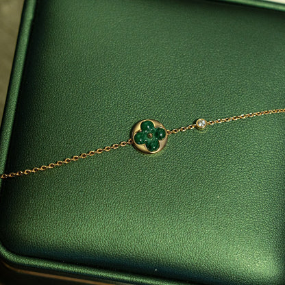 Pomuse SUN MALACHITE 1 DIAMOND PINK GOLD BRACELET