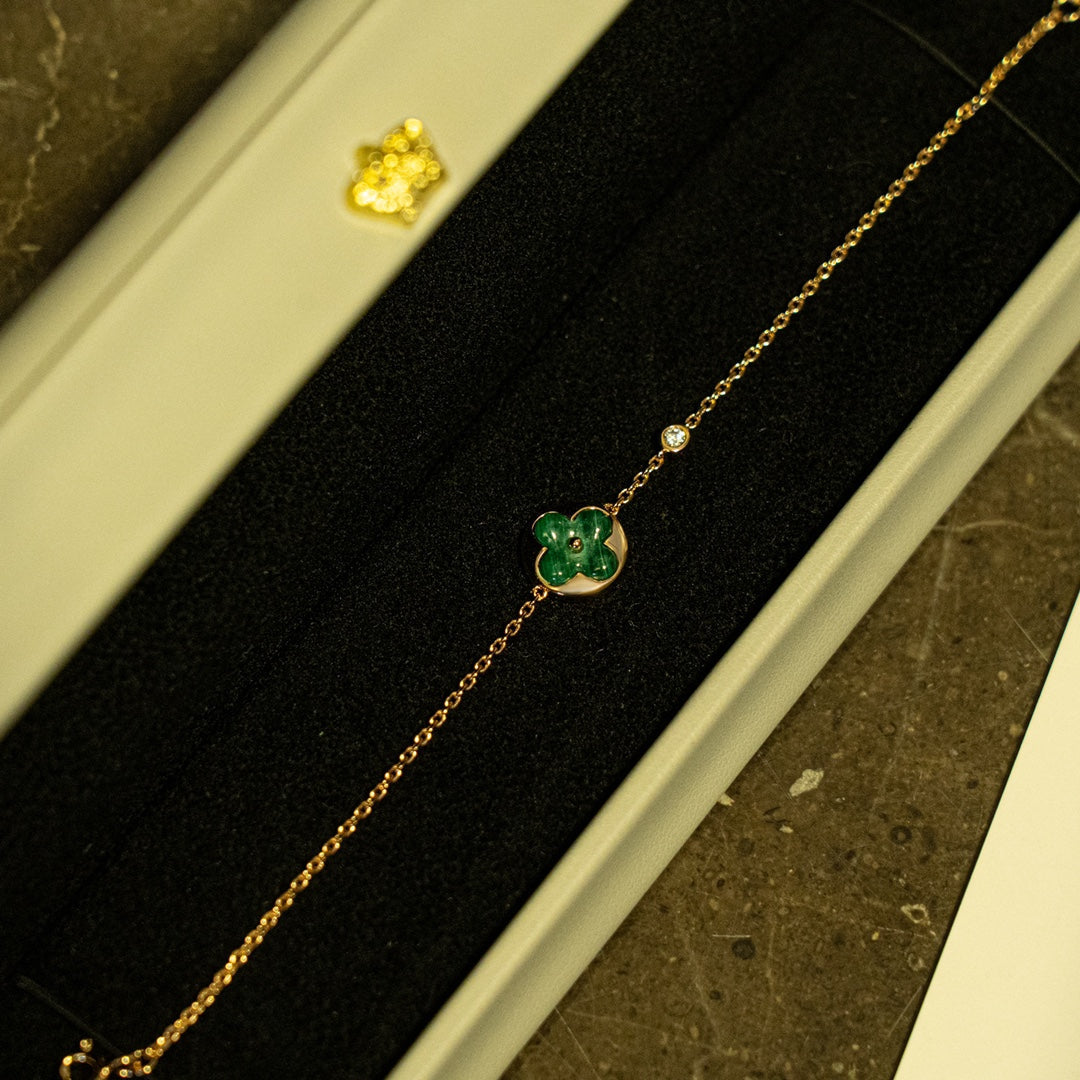 Pomuse SUN MALACHITE 1 DIAMOND PINK GOLD BRACELET