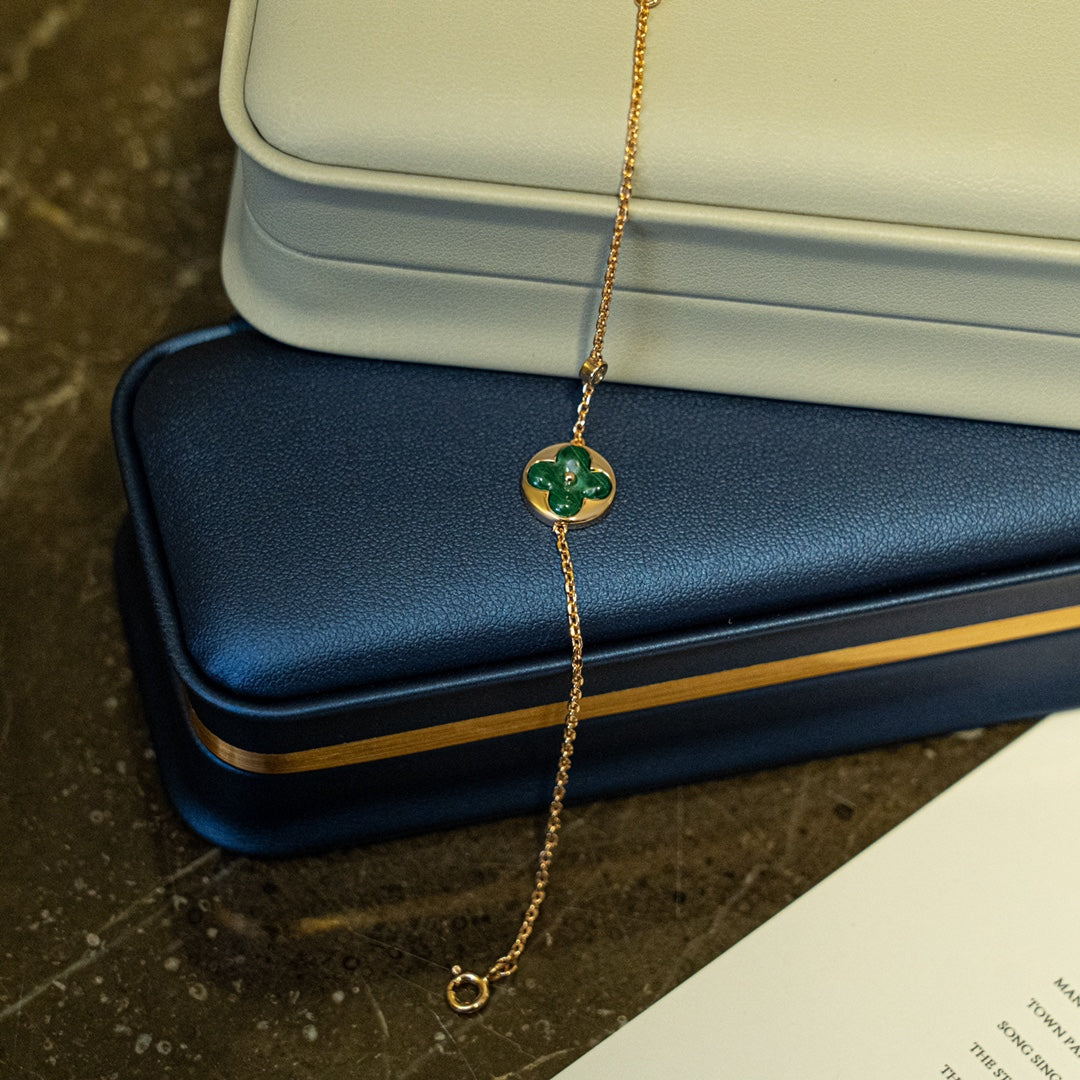 Pomuse SUN MALACHITE 1 DIAMOND PINK GOLD BRACELET