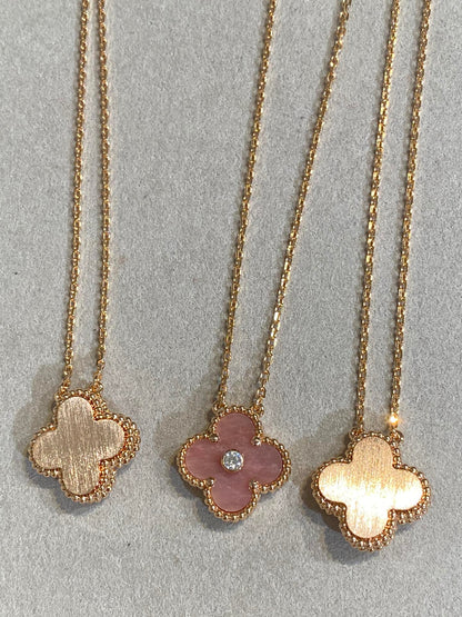 Pomuse CLOVER 15MM DIAMOND RHODONITE NECKLACE