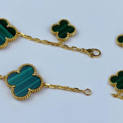 Pomuse MAGIC CLOVER MALACHITE GOLD BRACELET 5 MOTIFS