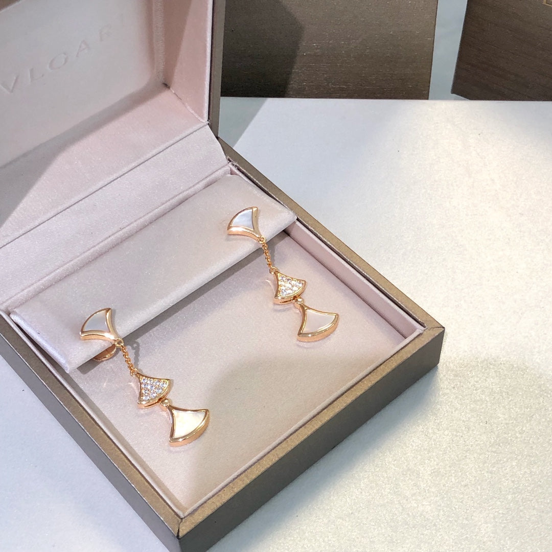 Pomuse DREAM EARRINGS 3 MOTIFS DIAMOND MOP PINK GOLD