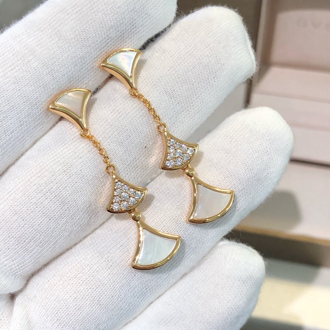 Pomuse DREAM EARRINGS 3 MOTIFS DIAMOND MOP PINK GOLD