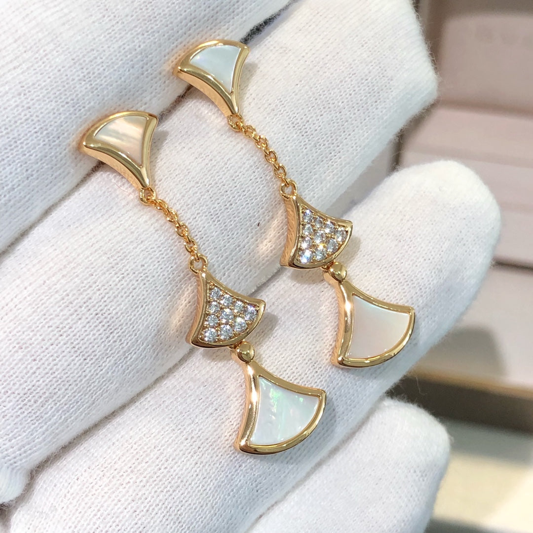 Pomuse DREAM EARRINGS 3 MOTIFS DIAMOND MOP PINK GOLD