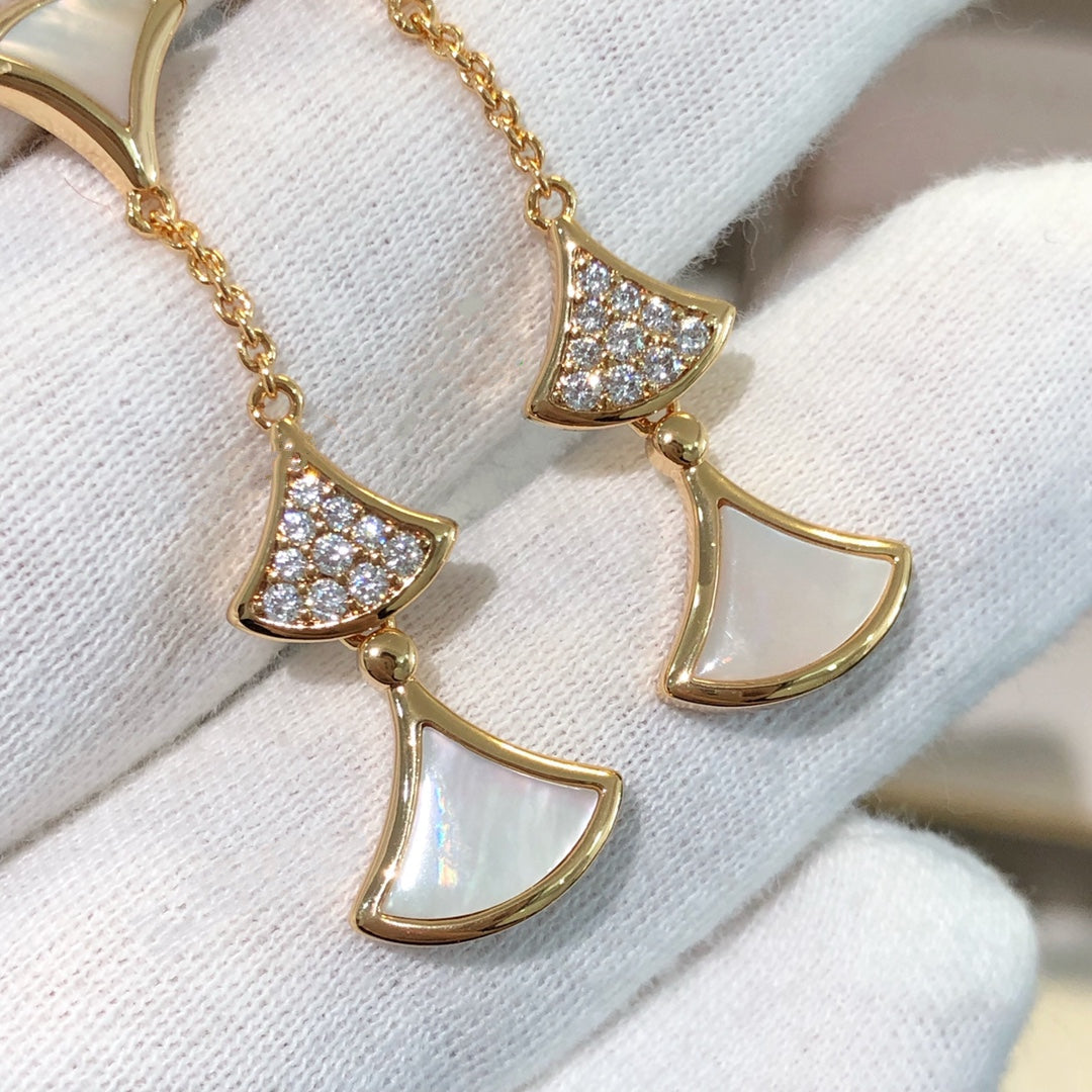 Pomuse DREAM EARRINGS 3 MOTIFS DIAMOND MOP PINK GOLD