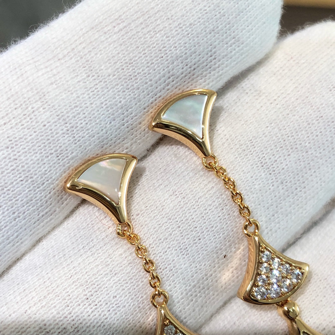 Pomuse DREAM EARRINGS 3 MOTIFS DIAMOND MOP PINK GOLD