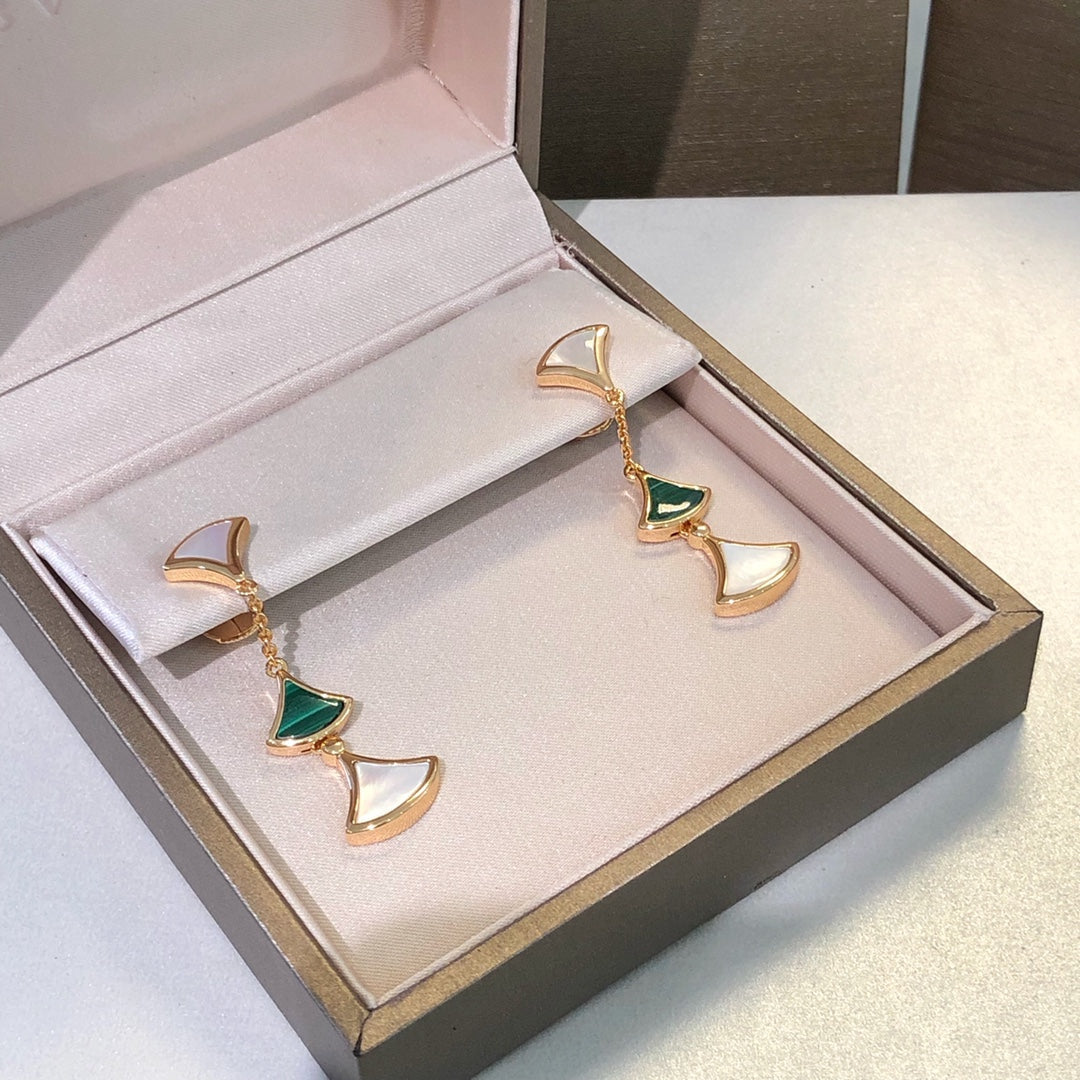 Pomuse DREAM EARRINGS 3 MOTIFS MALACHITE MOP PINK GOLD