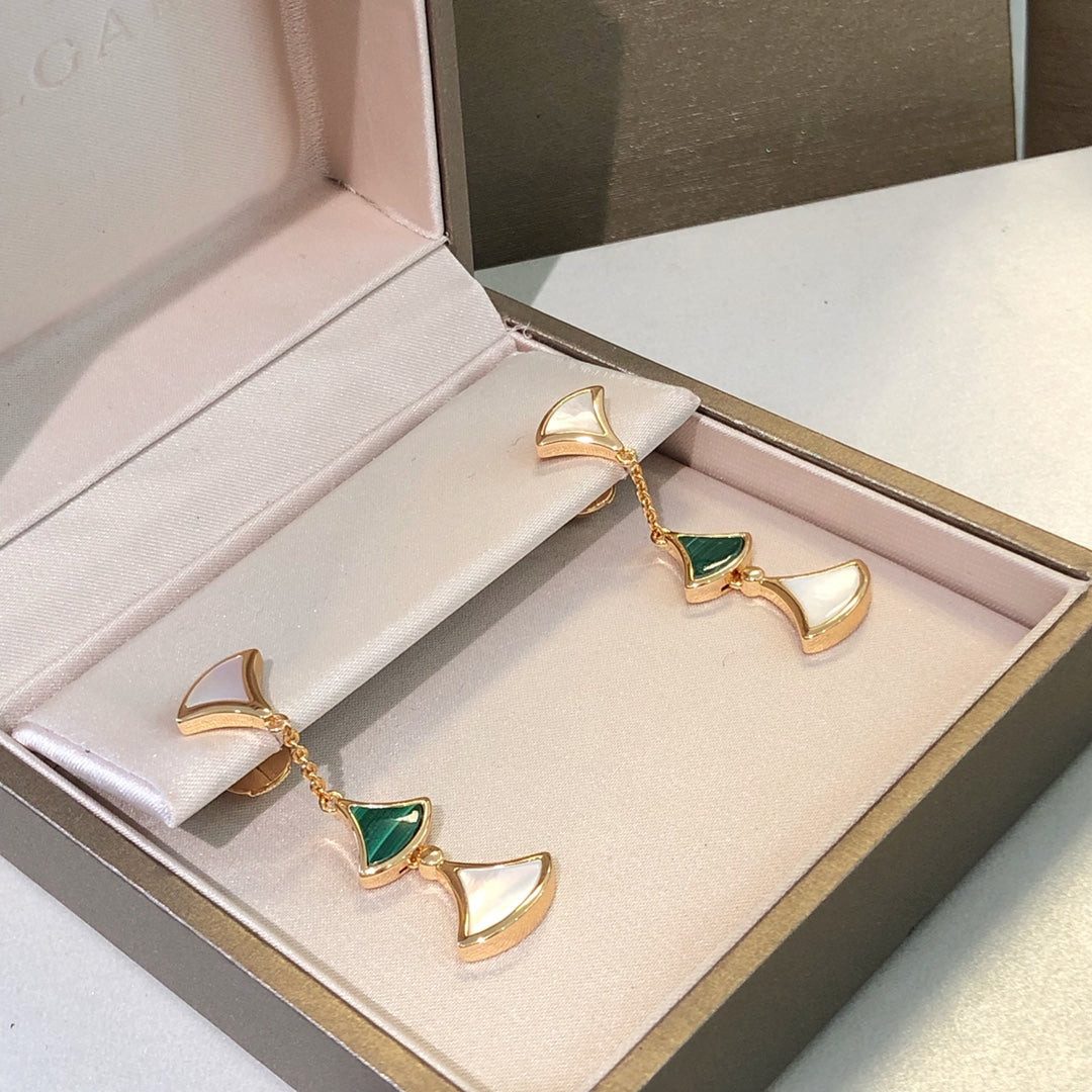 Pomuse DREAM EARRINGS 3 MOTIFS MALACHITE MOP PINK GOLD