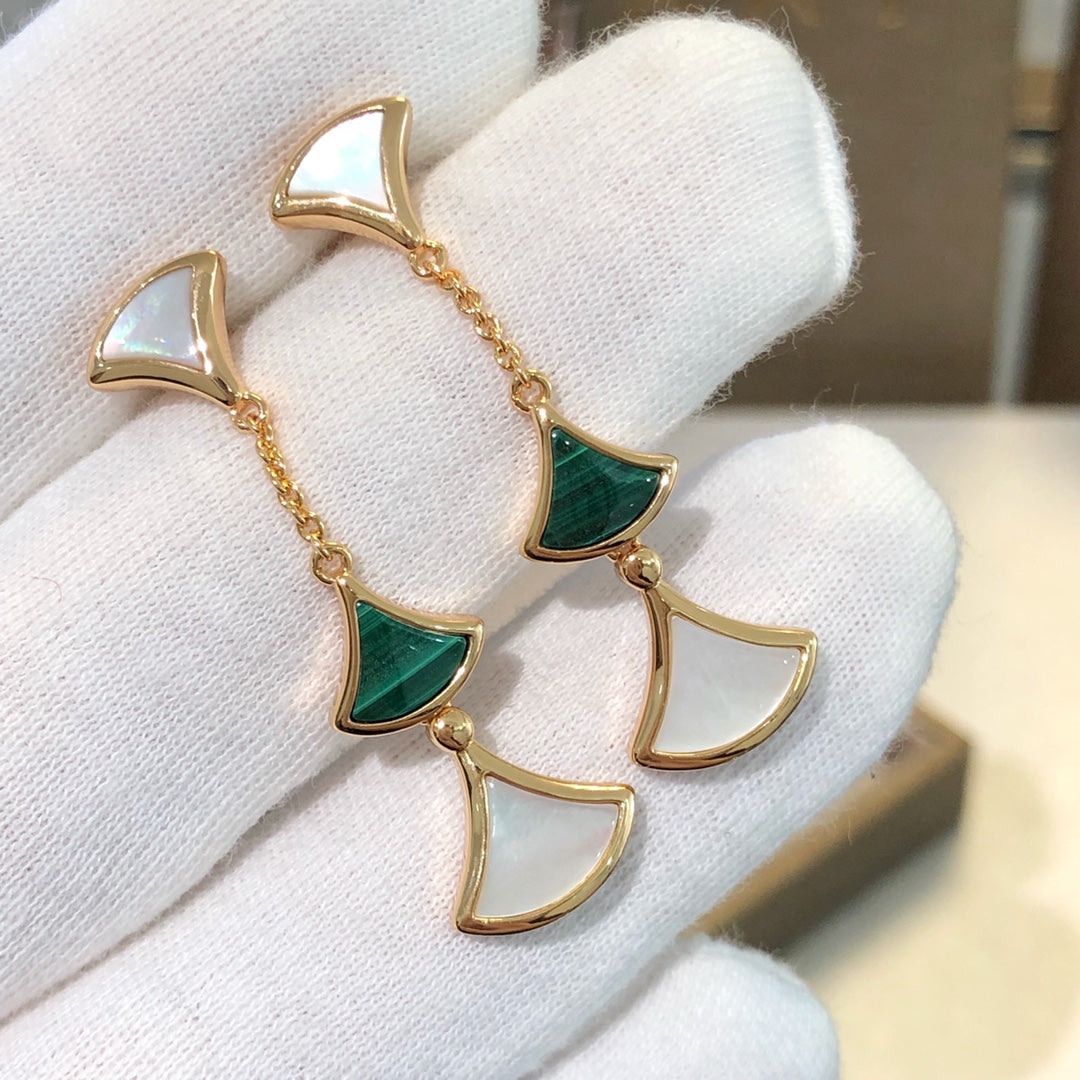 Pomuse DREAM EARRINGS 3 MOTIFS MALACHITE MOP PINK GOLD