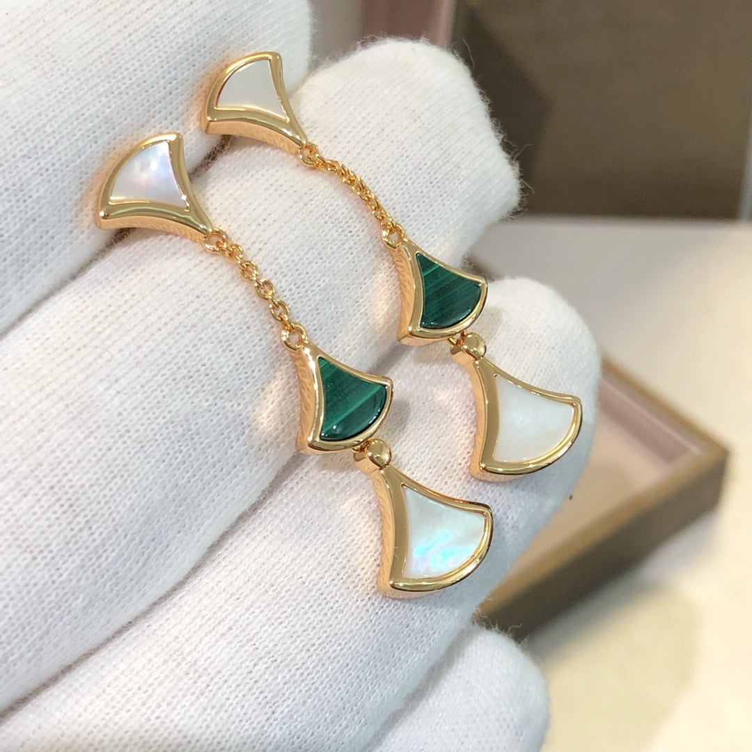 Pomuse DREAM EARRINGS 3 MOTIFS MALACHITE MOP PINK GOLD