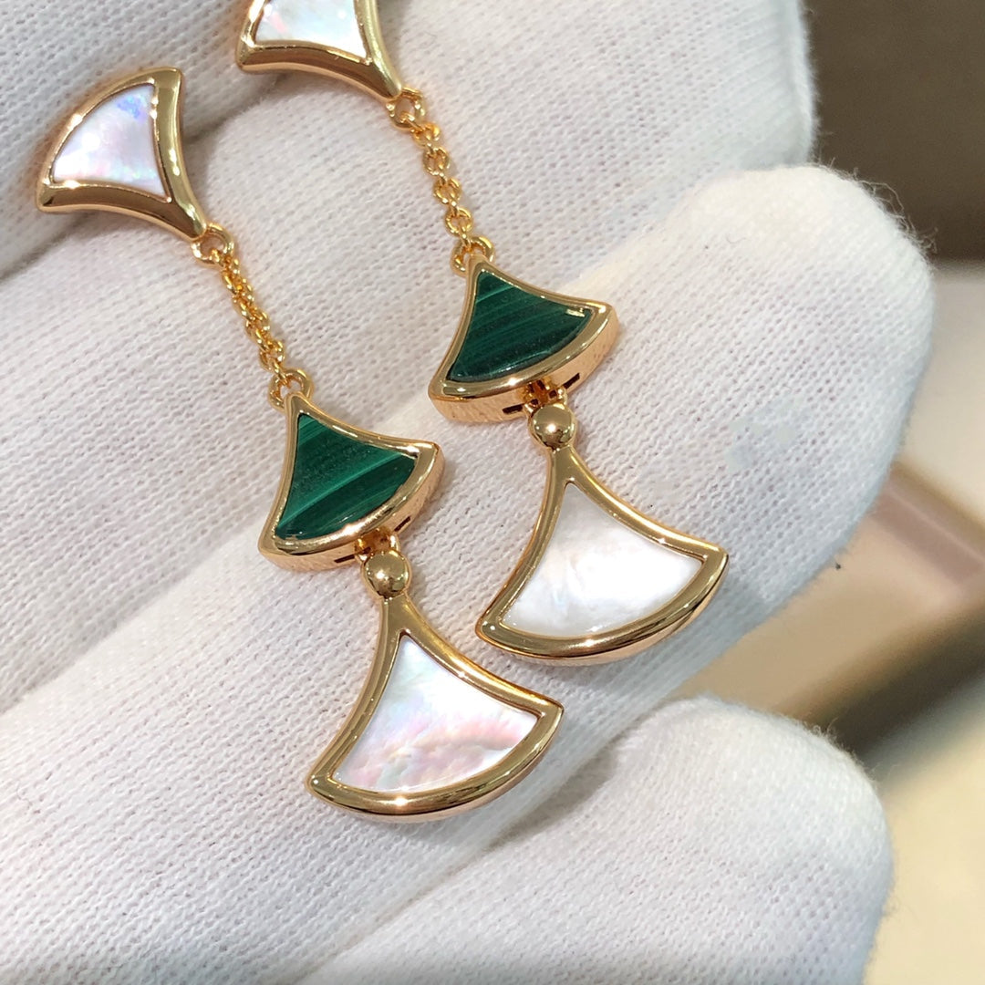 Pomuse DREAM EARRINGS 3 MOTIFS MALACHITE MOP PINK GOLD