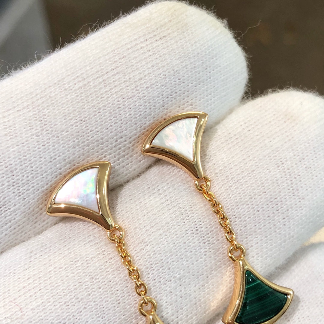 Pomuse DREAM EARRINGS 3 MOTIFS MALACHITE MOP PINK GOLD