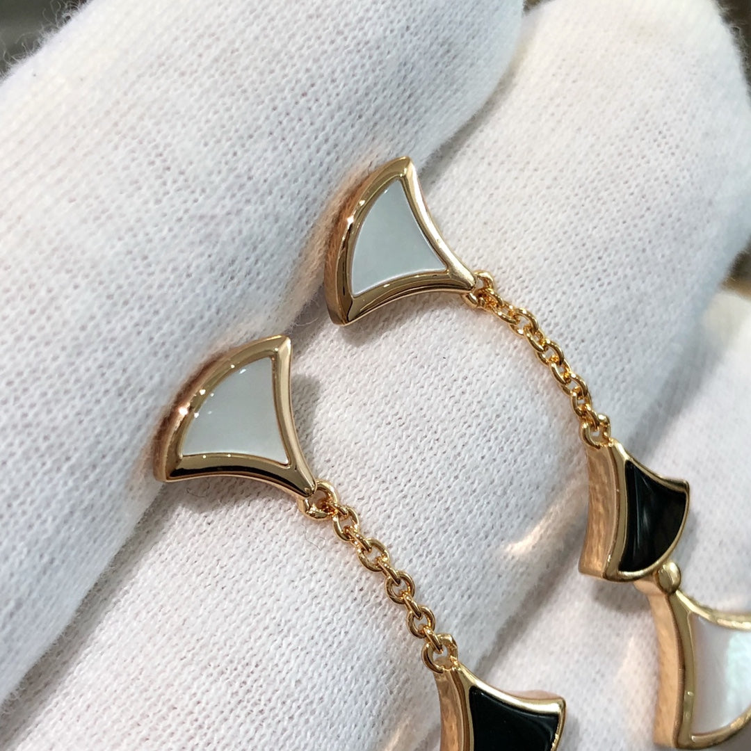 Pomuse DREAM EARRINGS 3 MOTIFS ONYX MOP PINK GOLD