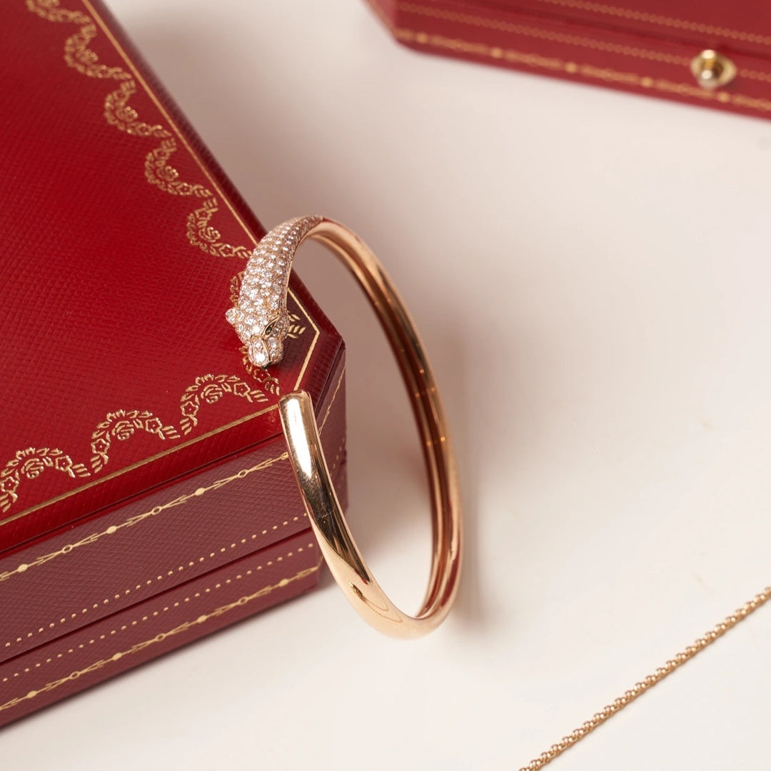 Pomuse PANTHERE ROSE GOLD DIAMOND OPEN BRACELET