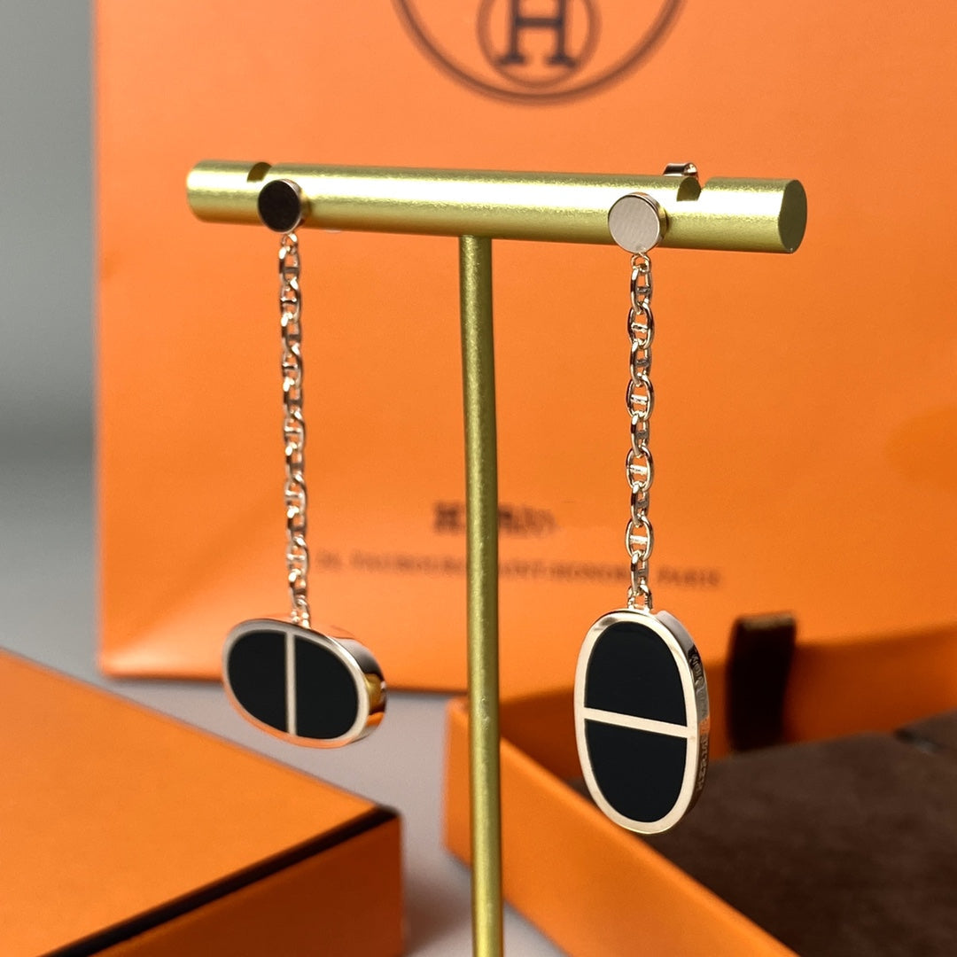 Pomuse CHAINE VERSO BLACK CERAMIC EARRINGS