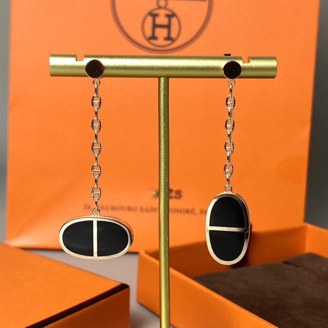 Pomuse CHAINE VERSO BLACK CERAMIC EARRINGS