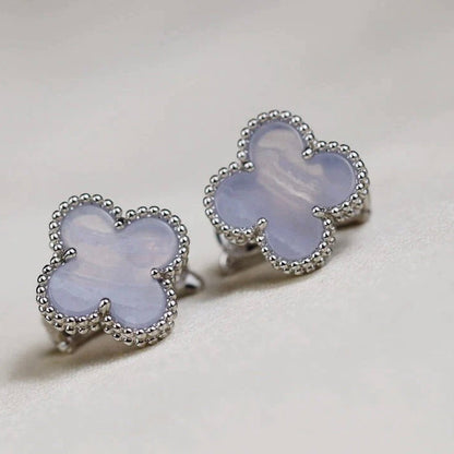 Pomuse CLOVER MEDIUM 1 MOTIFS  WHITE MOP EARRINGS SILVER