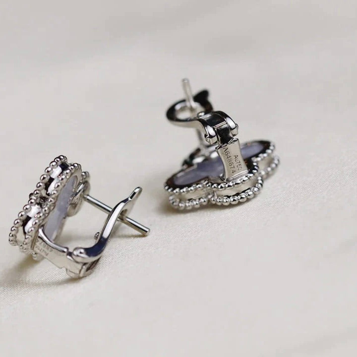 Pomuse CLOVER MEDIUM 1 MOTIFS  WHITE MOP EARRINGS SILVER