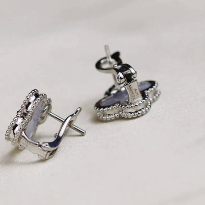 Pomuse CLOVER MEDIUM 1 MOTIFS  WHITE MOP EARRINGS SILVER
