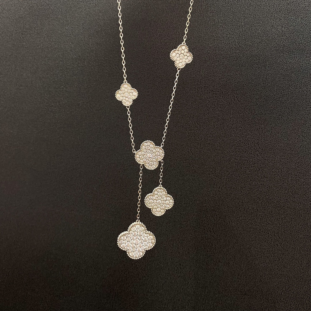 Pomuse CLOVER 6 MOTIFS SILVER DIAMONDS NECKLACE