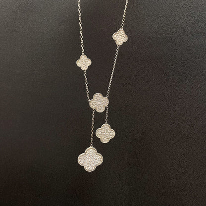 Pomuse CLOVER 6 MOTIFS SILVER DIAMONDS NECKLACE
